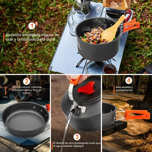 Miniatura 6 de THTYBROS 17pcs Camping Cookware Kit, 0.45Gal Pot, 7inches Pan,0.30Gal Kettle Set with 2 Set Stainless Steel Cups Plates Forks Knives Spoons for
