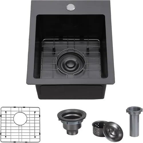 Miniatura 14 de Estación de trabajo de fregadero de cocina negro de 21x20 pulgadas - VAPSINT Fregadero de barra de 21 pulgadas de montaje superior en color negro