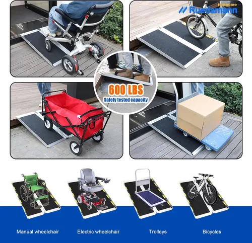 Miniatura 7 de Ruedamann Rampa para silla de ruedas de 2 pies, rampa portátil para silla de ruedas para la entrada del hogar, diseño más ancho, rampas plegables