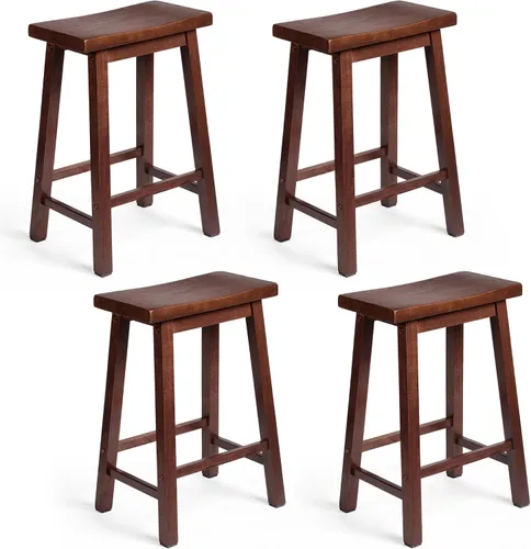 Miniatura 14 de PJ Wood Taburete de cocina con asiento de silla de montar de 24 pulgadas con placa de pie - negro