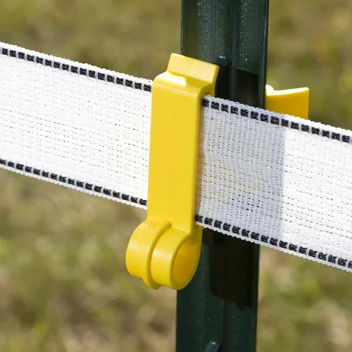 Miniatura 2 de Zareba Aislador de cinta de polietileno T-Post para vallas eléctricas, paquete de 25 unidades, aisladores amarillos, aisladores eléctricos fáciles
