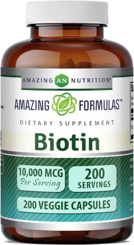 Miniatura 7 de Amazing Formulas Biotin - Cápsulas vegetales de 10000 mcg, suplemento de vitamina B7, sin OMG, sin gluten, fabricadas en Estados Unidos