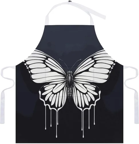 Miniatura 7 de MUSM A Black And White Butterfly Apron，Classic Vintage Funny with Pockets Aprons,Adjustable Bib Waterdrop Resistant for Kitchen Cooking Restaurant