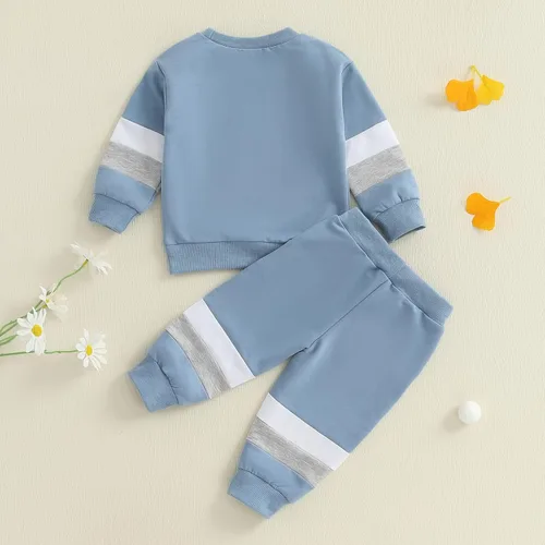 Miniatura 19 de Kuriozud Conjunto de 2 piezas de sudadera con cuello redondo y pantalones deportivos para niños pequeños para otoño e invierno