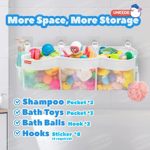 Miniatura 3 de UNEEDE Organizador horizontal de juguetes de baño de 3 compartimentos para bañera, capacidad extra grande de 4.95 galones, soporte de almacenamiento