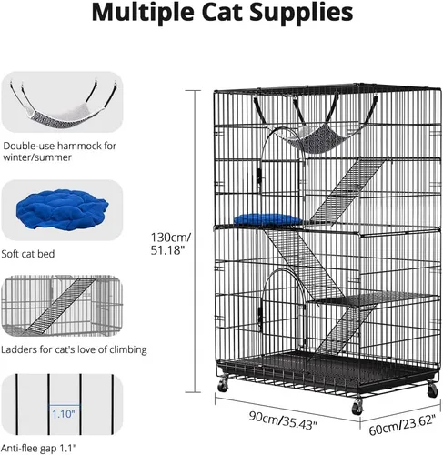 Miniatura 3 de PawGiant Jaula para gatos de 4 niveles de 51 pulgadas, perrera de metal grande para gatos, gatitos, hurones y otros animales, con corralito, 2