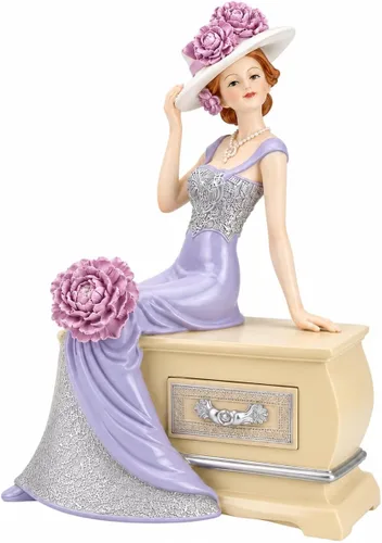 Comfy Hour - Figura victoriana de dama con vestido de lavanda, elegante estatua de mujer art déco sobre base de pecho decorativa, escultura Peonía