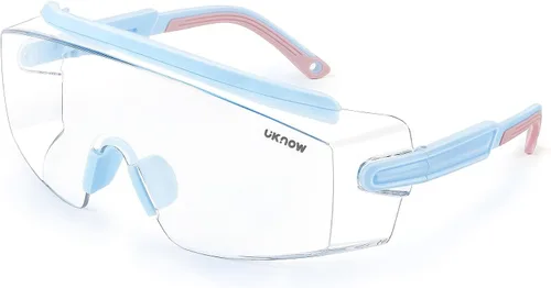 Miniatura 11 de UKNOW Gafas de Seguridad Sobre Lentes, Gafas de Seguridad Antiempañamiento con Lente Envolvente Transparente, Gafas Protectoras ANSI Z87.1 Azul