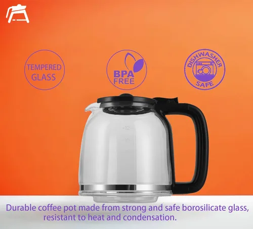 Miniatura 6 de Jarra de vidrio de repuesto de 12 tazas compatible con cafetera Ninja CE251 CE250 CE200 CE200C CE201 CE201C Series, jarra de repuesto n.º XGLSLID200