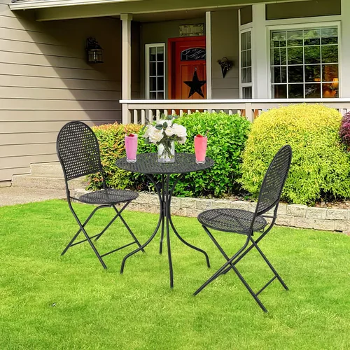 Miniatura 9 de Giantex Juego de mesa de comedor de 3 piezas, juego de mesa de comedor al aire libre para 2, 1 mesa redonda con 2 sillas plegables, resistente al
