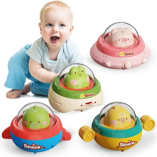 4 juguetes de animales para presionar y llevar, juguetes Montessori para bebés de 6 a 12 a 18 meses, juguetes de desarrollo para bebés de 1 año,