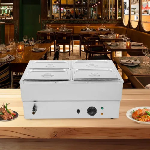 Miniatura 7 de Calentador de sopa de alimentos de 110 V, 4 bandejas, mesa de acero inoxidable de grado alimenticio, encimera comercial, cafetería de bufé, estufa