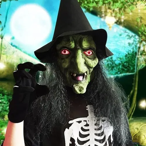Miniatura 2 de DULRLLY Máscara de anciana aterradora para Halloween, máscara de bruja de látex espeluznante con ojos rojos, máscara de bruja de cabeza completa