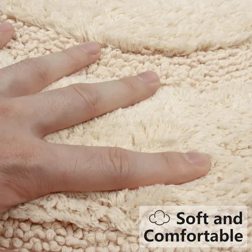 Miniatura 3 de Alfombra de medio círculo con borlas para decoración bohemia de dormitorio, extra suave, 100% algodón, tejida a mano, antideslizante, absorbente
