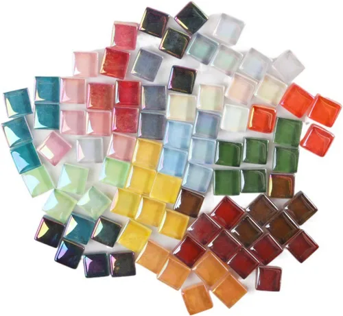 Miniatura 2 de Azulejos de mosaico cuadrados de cristal de cristal mosaico de vidrio para manualidades, marcos de fotos hechos a granel, joyería hecha a mano