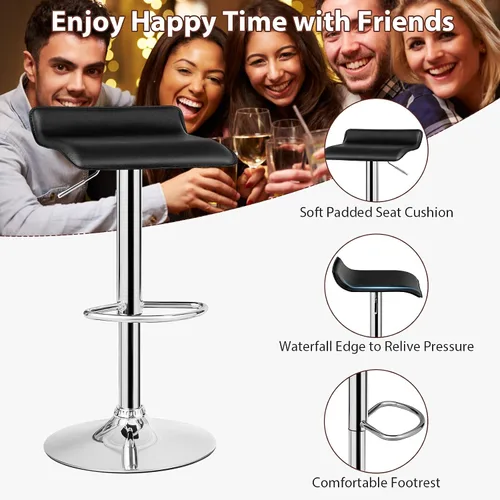 Miniatura 7 de Casart Juego de 2 taburetes de bar, taburetes de bar giratorios ajustables de piel sintética con reposapiés, base cromada, sillas de bar modernas