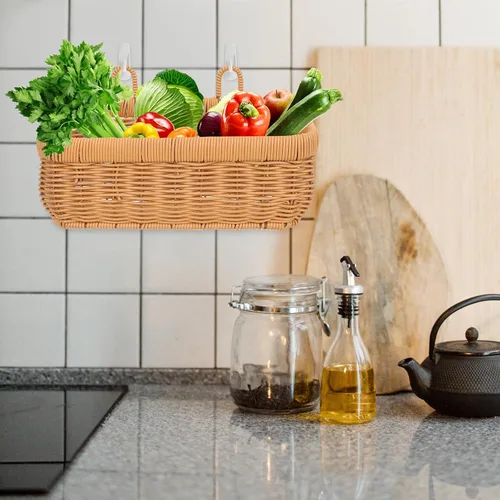 Miniatura 9 de Cabilock Cesta colgante tejida para almacenamiento de pared, cesta de almacenamiento para colgar en la cocina, organizador de artículos diversos