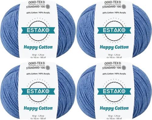 Miniatura 42 de Estako Happy Cotton, 1,76 oz (50 g) / 180 yardas (165 m) de lana 60 % algodón y 40 % acrílico, suave, fina/deportiva (2) para crochet y tejer
