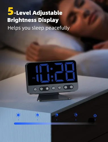 Miniatura 4 de Odokee Despertadores digitales para dormitorios: atenuador de brillo número 5 en negrita, fácil de leer en toda la habitación, 5 sonidos de alarma