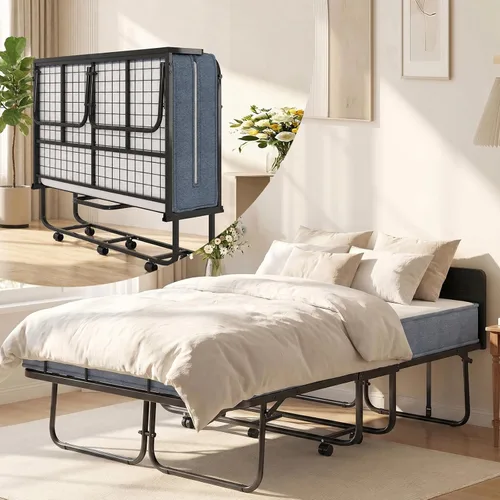 CECER Folding Bed with Mattress, 75" x 54" Rollaway Bed for Adults, 5 inch Thick Memory Foam Mattress,Full Size Portable Foldable Bed with Headboard
