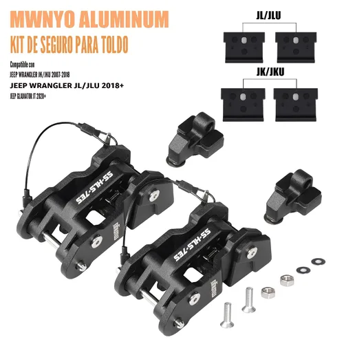 Miniatura 4 de Pestillos de capó de aluminio para reemplazar el gancho del capó para Jeep Wrangler JK/JKU 2007-2017, JL/JLU 2018+ y Jeep Gladiator 2020+ con diseño