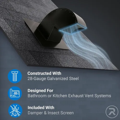 Miniatura 3 de Rejilla de ventilación de techo pintada con cuello de ganso con extensión (4 pulgadas, negro)