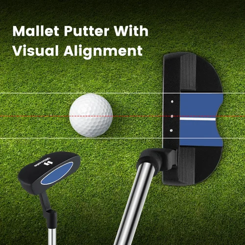 Miniatura 4 de Juego de palos de golf junior Tangkula para niños diestros, incluye madera de fairway #3 y hierros #7/#9, putter, funda para la cabeza y capucha Azul