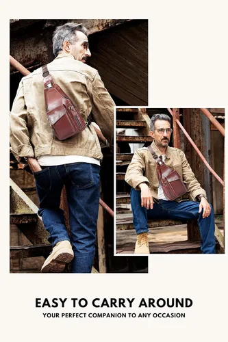 Miniatura 6 de Bolso bandolera pequeño de cuero para mujeres y hombres, bolsa cruzada, bolsa de pecho, mochila de viaje de hombro, resistente al agua, Caoba