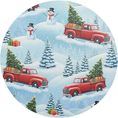 Vintage Red Truck Christmas Tree Round Placemat, Heat Resistant Non Slip Dinner Placemats Washable for Kitchen one sizex4