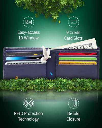 Miniatura 2 de Billeteras plegable de cuero vegano para hombres libre de crueldad no cuero para hombre con ventana de identificación RFID regalos para él