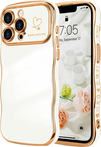 Miniatura 17 de LCHULLE Funda para iPhone 12 Pro para mujeres y niñas, lindo marco ondulado con forma rizada con patrón de corazón de amor, cubierta de protección