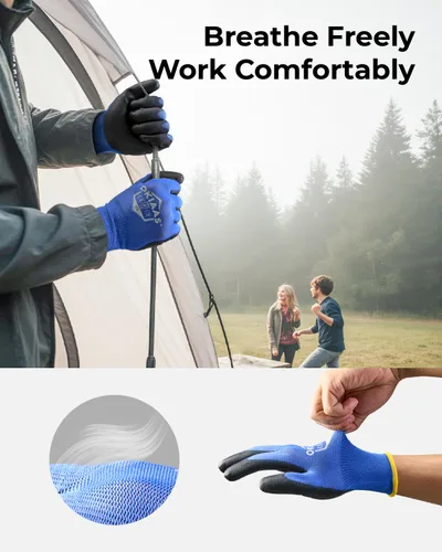 Miniatura 4 de OKIAAS Guantes de trabajo para hombre, guantes ultra delgados y ligeros con agarre, juego de 12 pares de guantes de construcción con revestimiento