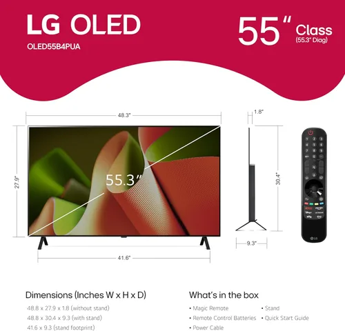 Miniatura 2 de LG Pantalla plana con procesador Smart TV 4K de 55 pulgadas clase OLED serie B4 con control remoto mágico alimentado por IA con Alexa incorporado