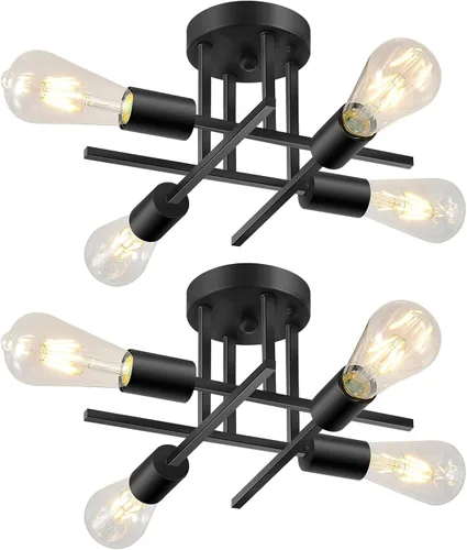 Miniatura 6 de EGM Lámpara de techo semiempotrada dorada, lámpara de cocina moderna de 4 luces con base E26, lámpara de techo para dormitorio, candelabro Sputnik