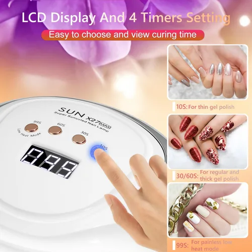Miniatura 3 de Lámpara de uñas LED UV con 81 cuentas, lámparas de curado de uñas de 380 W para esmalte de gel con sensor automático/4 ajustes de temporizador