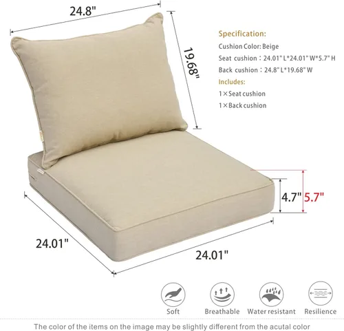 Miniatura 3 de ovios Cojines para muebles de patio al aire libre con funda extraíble, sofá, sofá biplaza, asiento y respaldo, juego de cojines gruesos impermeables