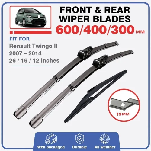 Miniatura 2 de Juego de limpiaparabrisas delantero y trasero compatible con Renault Twingo 2 II 2007 – 2014, accesorios para parabrisas de automóvil 2011 2008 2010