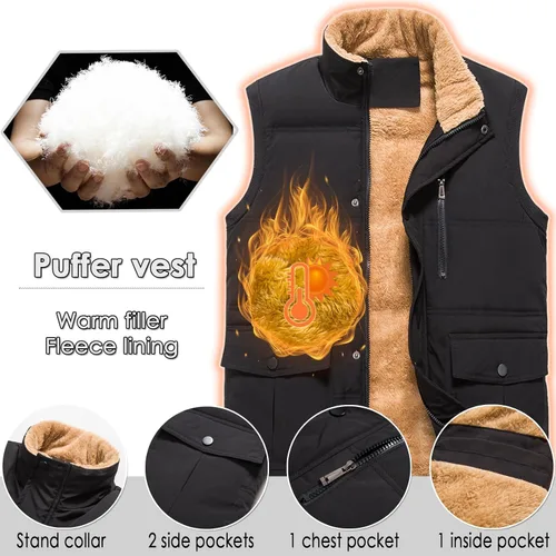 Miniatura 2 de XinYangNi Men's Winter Warm Outdoor Padded Puffer Lightweight Vest Thick Fleece Lined Sleeveless Jacket
