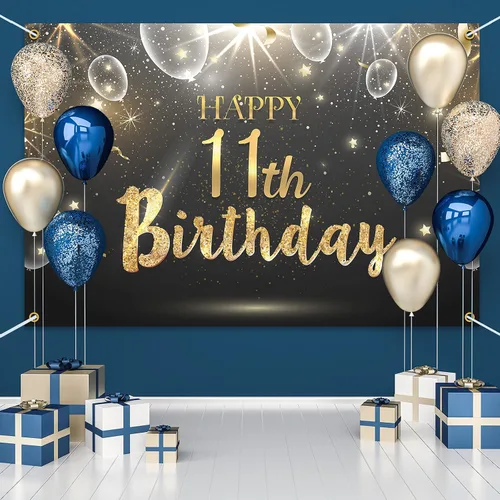 Miniatura 5 de HAMIGAR Telón de fondo brillante dorado de 6 x 4 pies para cumpleaños número 11, decoraciones de cumpleaños de 11 años, suministros de fiesta