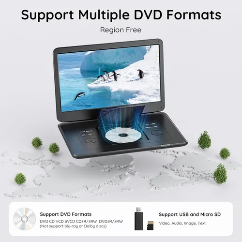 Miniatura 3 de Boifun Combo de reproductor de TV/DVD portátil de 17.5" con pantalla giratoria HD grande de 15.6", sintonizador ATSC de TV digital, batería