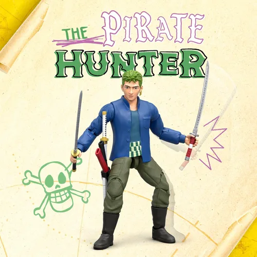 Miniatura 5 de One Piece Zoro - Figura de acción de 6 pulgadas con 5 accesorios. Incluye espadas intercambiables, soporte de espada, cara intercambiable y base