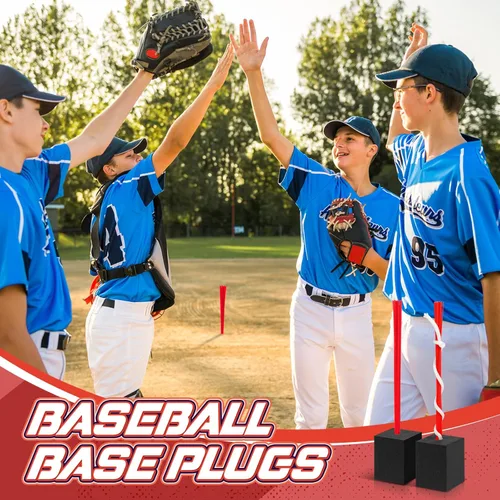 Miniatura 5 de Shappy 12 tapones de base de béisbol con borla, tapones de anclaje resistentes para campo de béisbol y accesorios de sóftbol Rojo