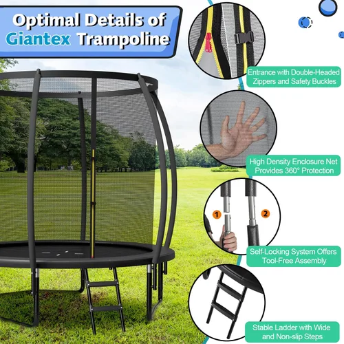 Miniatura 7 de Giantex Trampolín para niños, cama elástica grande para exteriores aprobada por ASTM con red, escalera, marco de acero galvanizado a prueba de Negro
