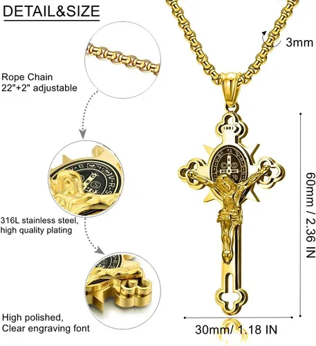 Miniatura 5 de Collar con colgante de cruz de oración del Señor de acero inoxidable con crucifijo de Jesucristo y versículo bíblico para hombresniñosmujeres
