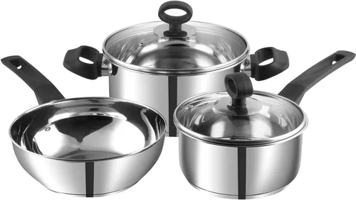 Vinod Juego de utensilios de cocina Trento de acero inoxidable apto para inducción, 3 piezas, cacerola (6.3 in/1,5 litros), 1 cacerola (7.9 in/3