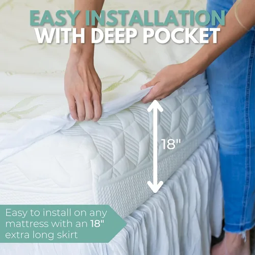 Miniatura 5 de Protector de colchón impermeable de bambú de alta calidad de tamaño individual de 39 x 75 pulgadas, 100% viscosa de bambú, hipoalergénico, funda