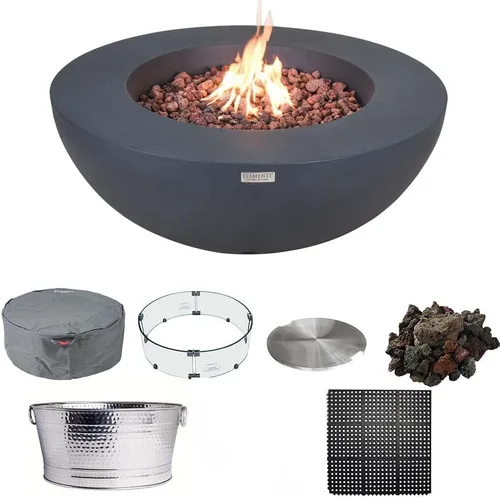 Miniatura 10 de Elementi Lunar Bowl Paquete de Fogón - Juego de Fogata para Exteriores Incluye Fogata de Concreto a Propano de 42", Pantalla Cortavientos de Vidrio