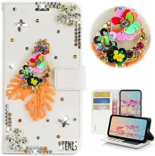 Miniatura 35 de Bling - Funda tipo cartera para teléfono compatible con Samsung Galaxy Z Fold 3 5G, elegante, hecha a mano en 3D con cristales y mariposas