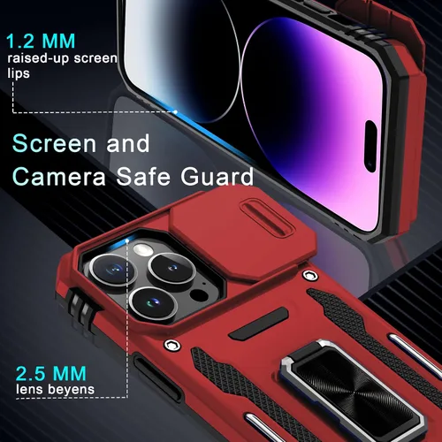 Miniatura 112 de DEERLAMN Funda para iPhone Xs Max con funda deslizante para cámara + protector de pantalla, soporte giratorio de anillo de grado militar a prueba