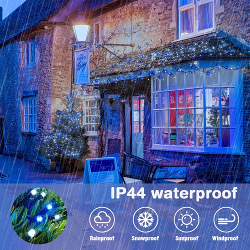 Miniatura 6 de JMEXSUSS Guirnalda de luces de Navidad de 200 LED azules y blancas, 66 pies, de exterior, expansible, para árbol, fiesta o decoración de hogar